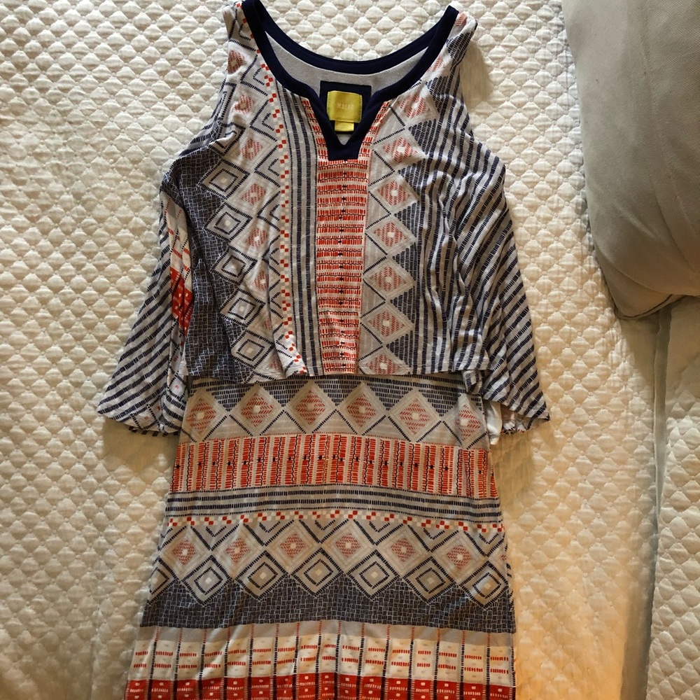 Maeve Geometric Red White and Blue Casual Dress